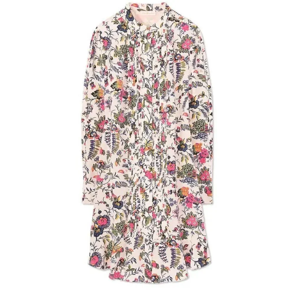 💕TORY BURCH💕 Cora Dress ~ 100% Silk New Ivory Gabriella Floral Print Size 0